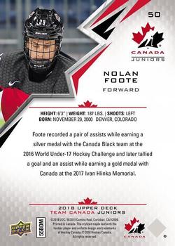 2018 Upper Deck Team Canada Juniors #50 Nolan Foote Back