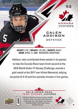 2018 Upper Deck Team Canada Juniors #52 Calen Addison Back