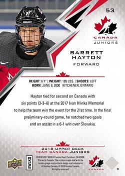 2018 Upper Deck Team Canada Juniors #53 Barrett Hayton Back