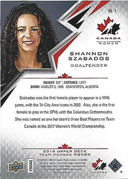 2018 Upper Deck Team Canada Juniors #61 Shannon Szabados Back