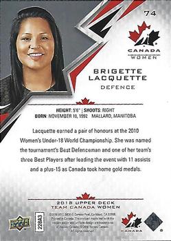 2018 Upper Deck Team Canada Juniors #74 Brigette Lacquette Back