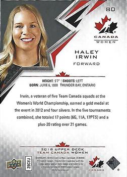 2018 Upper Deck Team Canada Juniors #80 Haley Irwin Back