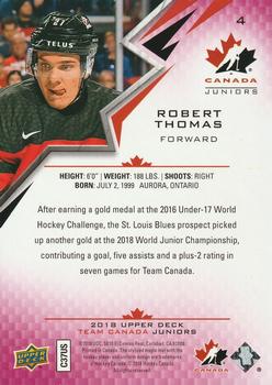 2018 Upper Deck Team Canada Juniors - Exclusives #4 Robert Thomas Back