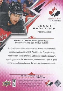 2018 Upper Deck Team Canada Juniors - Exclusives #11 Jonah Gadjovich Back