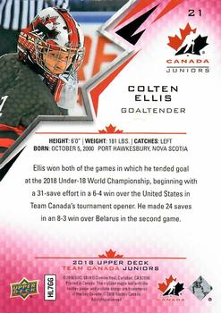 2018 Upper Deck Team Canada Juniors - Exclusives #21 Colten Ellis Back