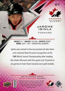2018 Upper Deck Team Canada Juniors - Exclusives #87 Jarome Iginla Back
