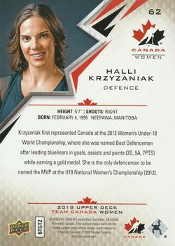 2018 Upper Deck Team Canada Juniors - High Gloss #62 Halli Krzyzaniak Back