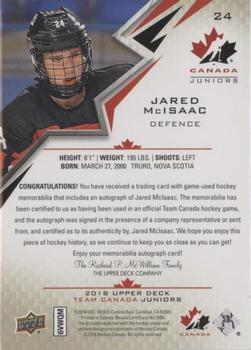 2018 Upper Deck Team Canada Juniors - Team Canada Premium Swatch Autographs #24 Jared McIsaac Back