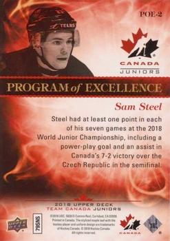2018 Upper Deck Team Canada Juniors - Program of Excellence #POE-2 Sam Steel Back