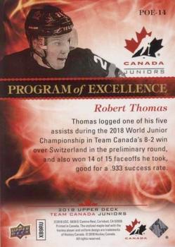 2018 Upper Deck Team Canada Juniors - Program of Excellence #POE-14 Robert Thomas Back