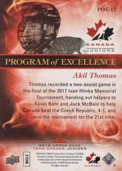2018 Upper Deck Team Canada Juniors - Program of Excellence #POE-17 Akil Thomas Back