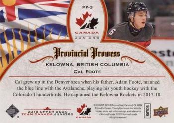 2018 Upper Deck Team Canada Juniors - Provincial Prowess #PP-3 Cal Foote Back