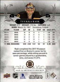 2018-19 Upper Deck Artifacts - Black #76 Tuukka Rask Back