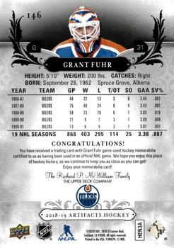 2018-19 Upper Deck Artifacts - Material Jersey Silver #146 Grant Fuhr Back