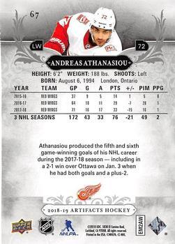2018-19 Upper Deck Artifacts - Material Relic Black #67 Andreas Athanasiou Back