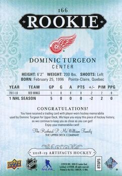 2018-19 Upper Deck Artifacts - Material Relic Black #166 Dominic Turgeon Back