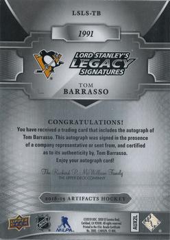 2018-19 Upper Deck Artifacts - Lord Stanley's Legacy Signatures #LSLS-TB Tom Barrasso Back