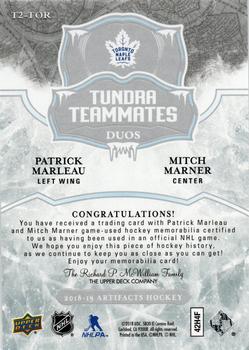 2018-19 Upper Deck Artifacts - Tundra Teammates Duos #T2-TOR Patrick Marleau / Mitch Marner Back