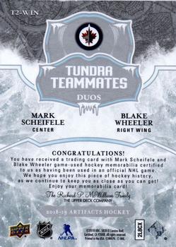 2018-19 Upper Deck Artifacts - Tundra Teammates Duos #T2-WIN Mark Scheifele / Blake Wheeler Back