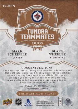 2018-19 Upper Deck Artifacts - Tundra Teammates Duos Premium #T2-WIN Mark Scheifele / Blake Wheeler Back