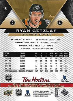 2018-19 Upper Deck Tim Hortons #15 Ryan Getzlaf Back