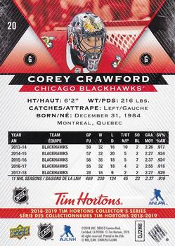 2018-19 Upper Deck Tim Hortons #20 Corey Crawford Back