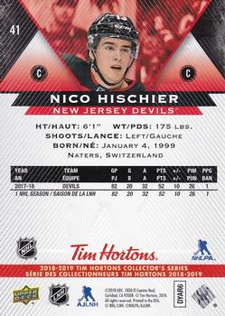 2018-19 Upper Deck Tim Hortons #41 Nico Hischier Back