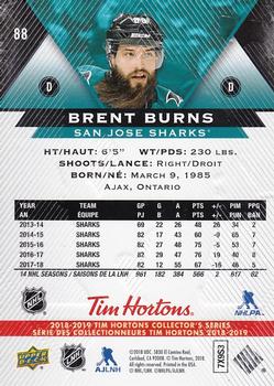 2018-19 Upper Deck Tim Hortons #88 Brent Burns Back