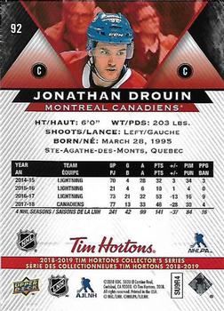 2018-19 Upper Deck Tim Hortons #92 Jonathan Drouin Back
