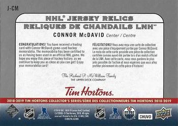 2018-19 Upper Deck Tim Hortons - NHL Jersey Relics #J-CM Connor McDavid Back