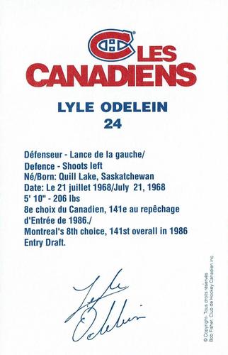1991-92 Montreal Canadiens Team Issue #NNO Lyle Odelein Back