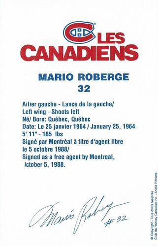 1991-92 Montreal Canadiens Team Issue #NNO Mario Roberge Back