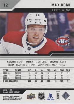 2018-19 SP Game Used #12 Max Domi Back