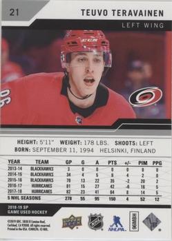 2018-19 SP Game Used #21 Teuvo Teravainen Back