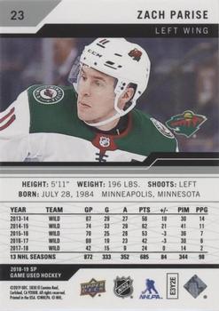 2018-19 SP Game Used #23 Zach Parise Back
