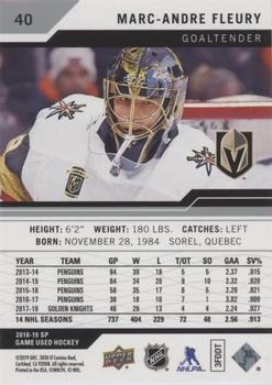 2018-19 SP Game Used #40 Marc-Andre Fleury Back
