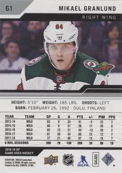 2018-19 SP Game Used #61 Mikael Granlund Back