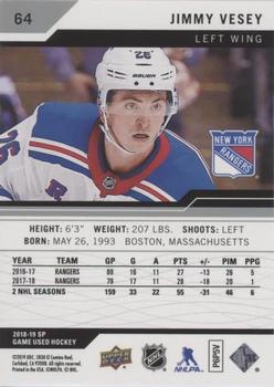 2018-19 SP Game Used #64 Jimmy Vesey Back