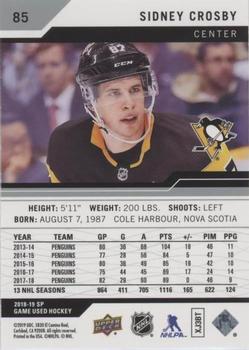 2018-19 SP Game Used #85 Sidney Crosby Back