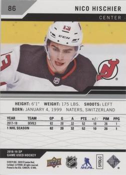 2018-19 SP Game Used #86 Nico Hischier Back
