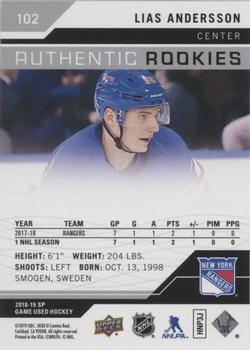 2018-19 SP Game Used #102 Lias Andersson Back