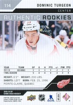 2018-19 SP Game Used #114 Dominic Turgeon Back