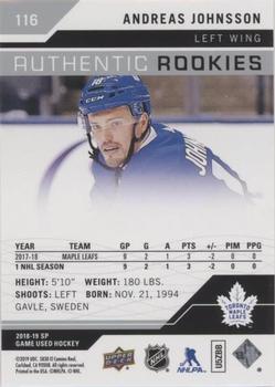 2018-19 SP Game Used #116 Andreas Johnsson Back