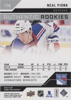 2018-19 SP Game Used #179 Neal Pionk Back