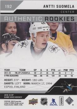 2018-19 SP Game Used #192 Antti Suomela Back