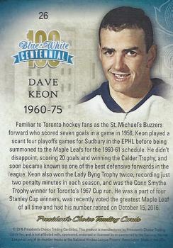 2016 President's Choice Blue and White Centennial #26 Dave Keon Back