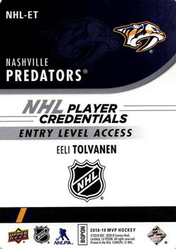 2018-19 Upper Deck MVP - NHL Player Credentials Entry Level Access #NHL-ET Eeli Tolvanen Back