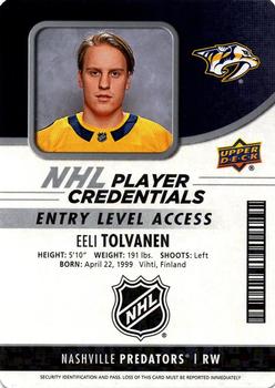 2018-19 Upper Deck MVP - NHL Player Credentials Entry Level Access #NHL-ET Eeli Tolvanen Front