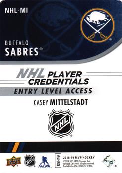 2018-19 Upper Deck MVP - NHL Player Credentials Entry Level Access #NHL-MI Casey Mittelstadt Back