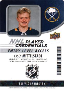 2018-19 Upper Deck MVP - NHL Player Credentials Entry Level Access #NHL-MI Casey Mittelstadt Front